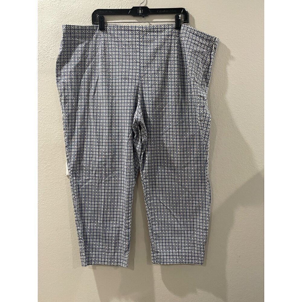 TALBOTS Pants WOMENS CATHAM Capris Summer pants WHITE BLUE SIZE 24 W COTTON